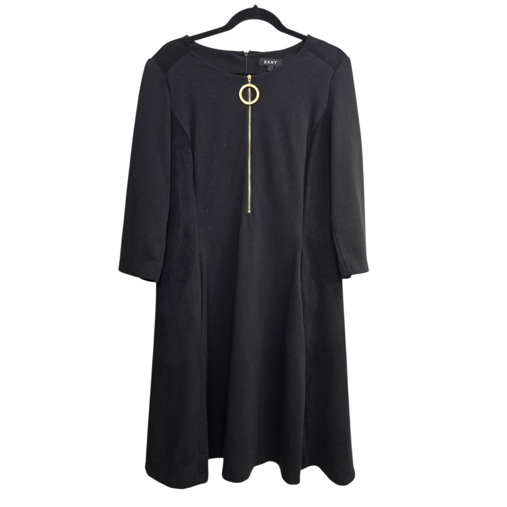 DKNY Black Zip Front Dress 16 Quiet Luxury Modern Minimalist Power Dressing City - Picture 3 of 11